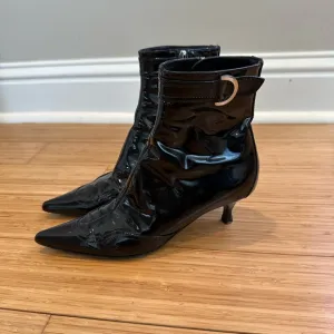Sergio Rossi Patent Leather Pointed Toe Ankle  Boots Black Size IT36/US 6