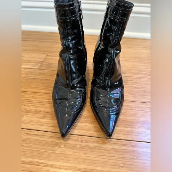 Sergio Rossi Patent Leather Pointed Toe Ankle  Boots Black Size IT36/US 6