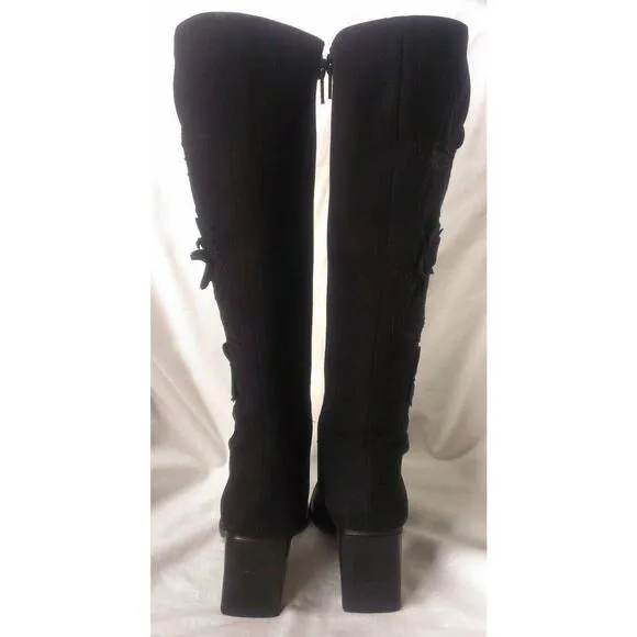 SESTO MEUCCI Women Embroidered Black Leather Knee-High Fashion Dress Boots 5.5M
