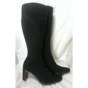 SESTO MEUCCI Women Embroidered Black Leather Knee-High Fashion Dress Boots 5.5M