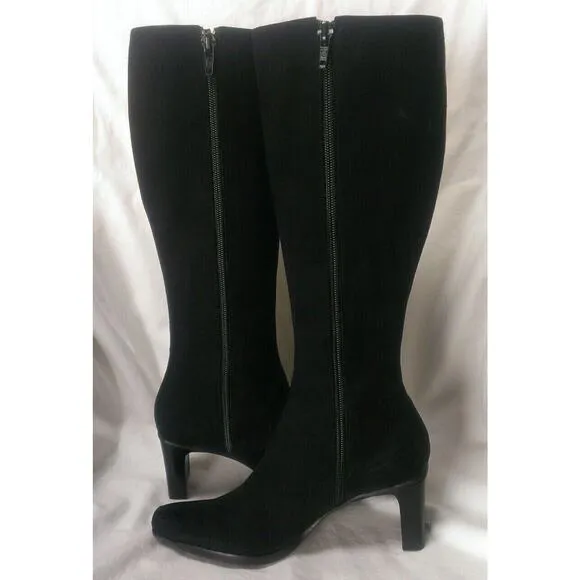 SESTO MEUCCI Women Embroidered Black Leather Knee-High Fashion Dress Boots 5.5M