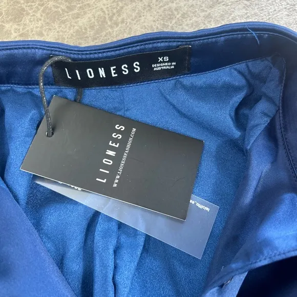 Sexy Blue Satin Mini‎ Shirt Dress LIONESS Mirror Image Longsleeve XS