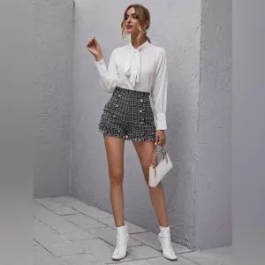 SHEIN Fringe Trim Tape Front Tweed Coat &amp; Short Set - Effortlessly Chic! ✨
