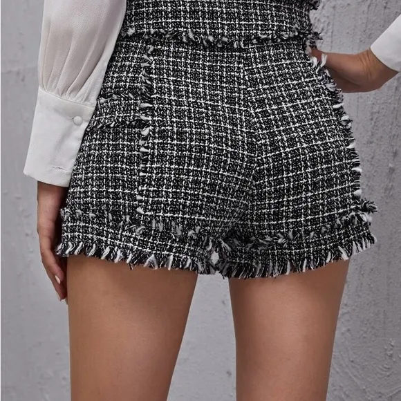 SHEIN Fringe Trim Tape Front Tweed Coat &amp; Short Set - Effortlessly Chic! ✨