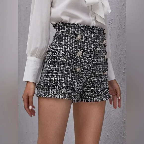 SHEIN Fringe Trim Tape Front Tweed Coat &amp; Short Set - Effortlessly Chic! ✨