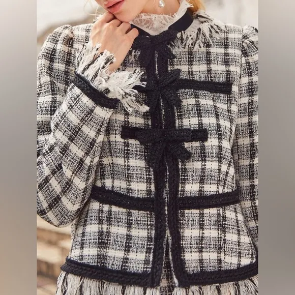 SHEIN Fringe Trim Tape Front Tweed Coat &amp; Short Set - Effortlessly Chic! ✨