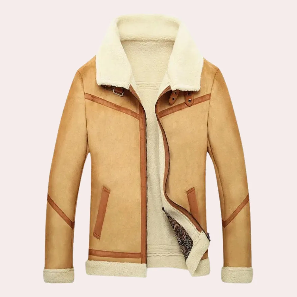 Sherpa-Lined Suede Jacket - Warm Men's Insulated Winter Coat