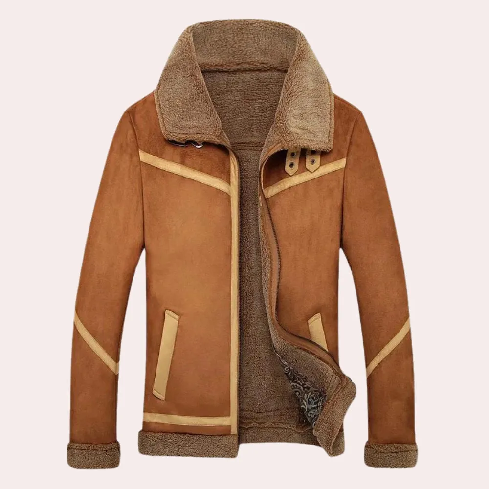 Sherpa-Lined Suede Jacket - Warm Men's Insulated Winter Coat