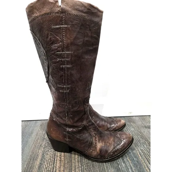 Siren Mark Nason Floral Chunky‎ Heel Western Knee High Boots Size 6.5