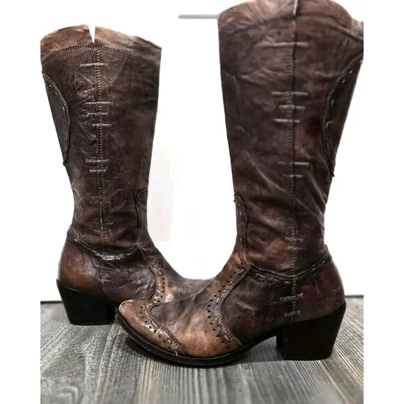 Siren Mark Nason Floral Chunky‎ Heel Western Knee High Boots Size 6.5