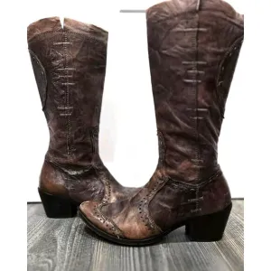 Siren Mark Nason Floral Chunky‎ Heel Western Knee High Boots Size 6.5