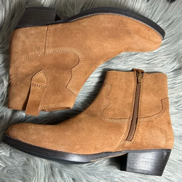 Skechers Western Cowboy Suede Ankle Boots Tan Brown Size 9