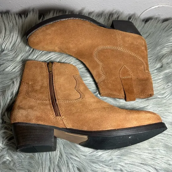 Skechers Western Cowboy Suede Ankle Boots Tan Brown Size 9