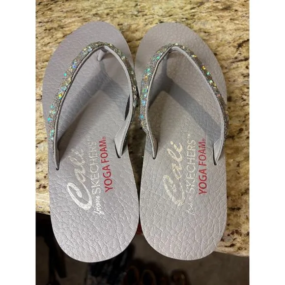 Skechers Women's Meditation-Love Letter Flip-Flop Grey with Sequins Size 7
