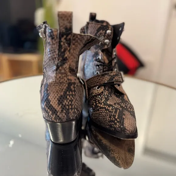 Snakeskin Lace-Up Ankle Boots
