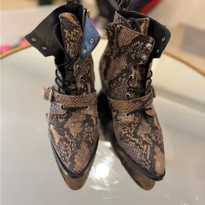 Snakeskin Lace-Up Ankle Boots