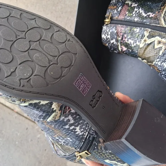 Snakeskin Pattern Ankle Boots with Gold Buckle