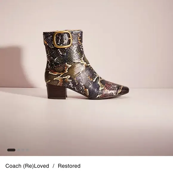 Snakeskin Pattern Ankle Boots with Gold Buckle