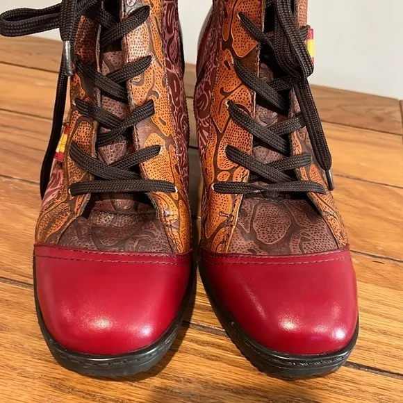 Socofy Bohemian Flower Ankle Leather Boots Size 40 (US 9-9.5)