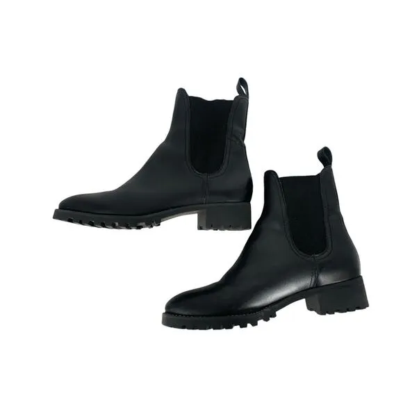 Soludos Greenpoint Chelsea Boots Ankle Boots Size 9 Black Leather Lug Sole