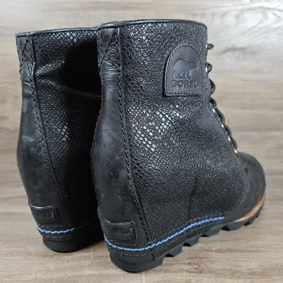 Sorel 1964 PDX Premium Wedge Hidden Heel Boots Black Ankle Leather Sz 8