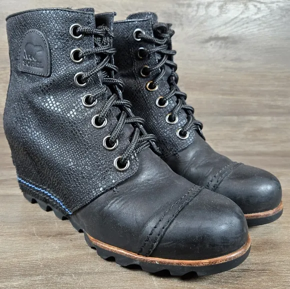 Sorel 1964 PDX Premium Wedge Hidden Heel Boots Black Ankle Leather Sz 8