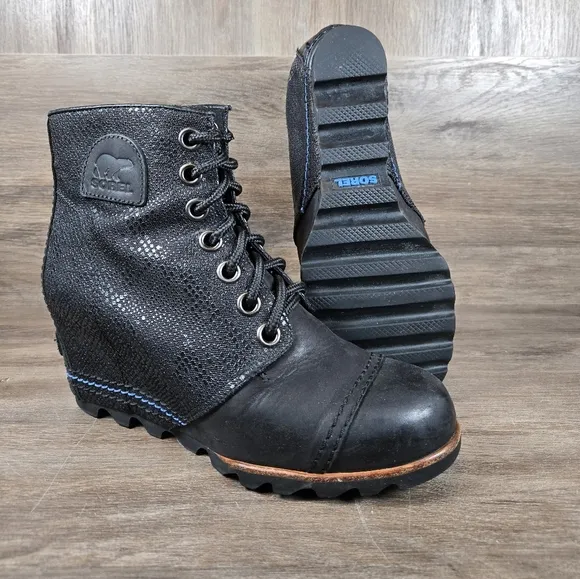 Sorel 1964 PDX Premium Wedge Hidden Heel Boots Black Ankle Leather Sz 8