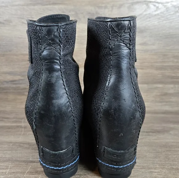Sorel 1964 PDX Premium Wedge Hidden Heel Boots Black Ankle Leather Sz 8