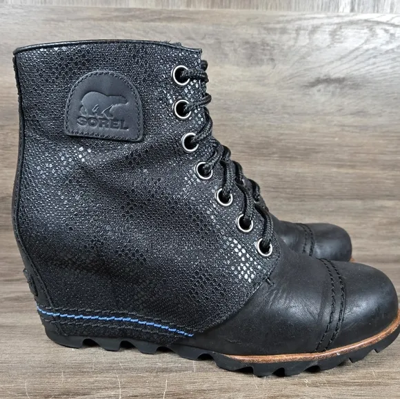 Sorel 1964 PDX Premium Wedge Hidden Heel Boots Black Ankle Leather Sz 8
