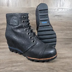 Sorel 1964 PDX Premium Wedge Hidden Heel Boots Black Ankle Leather Sz 8