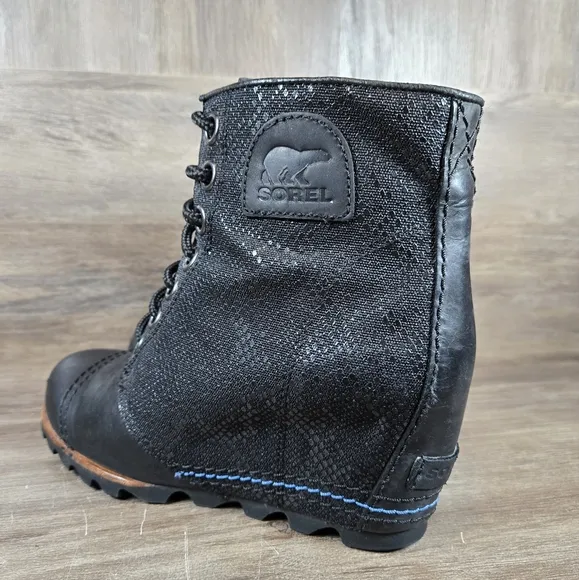 Sorel 1964 PDX Premium Wedge Hidden Heel Boots Black Ankle Leather Sz 8