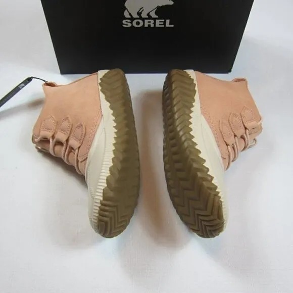 Sorel 7 Out N About Rain Boots Pink &amp; Cream Waterproof Toe Lace Up NEW WITH BOX
