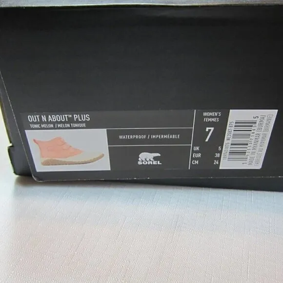 Sorel 7 Out N About Rain Boots Pink &amp; Cream Waterproof Toe Lace Up NEW WITH BOX