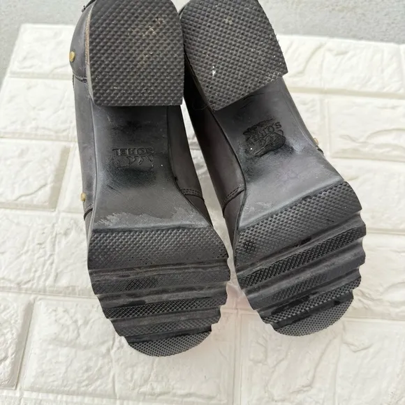 SOREL Addington Chelsea Boots Waterproof Leather Block Heels Black Size 7