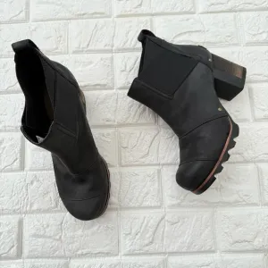 SOREL Addington Chelsea Boots Waterproof Leather Block Heels Black Size 7
