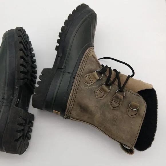 Sorel Caribou Boots Size 7 Faux Fur Lined Waterproof Leather Quilted Lace Up