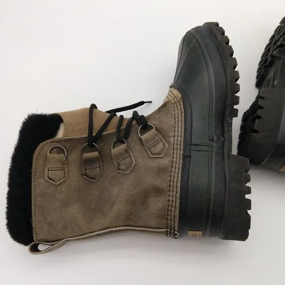 Sorel Caribou Boots Size 7 Faux Fur Lined Waterproof Leather Quilted Lace Up