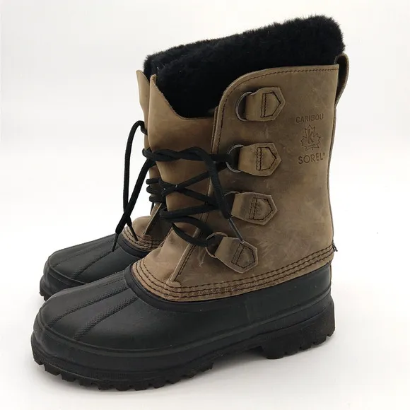 Sorel Caribou Boots Size 7 Faux Fur Lined Waterproof Leather Quilted Lace Up