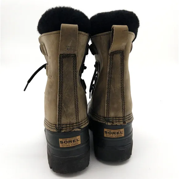 Sorel Caribou Boots Size 7 Faux Fur Lined Waterproof Leather Quilted Lace Up