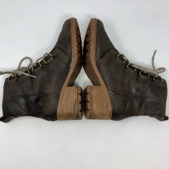Sorel Cate Lace Up Boots Block Heel Dark Brown Full Grain Leather Waterproof