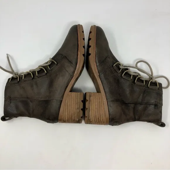 Sorel Cate Lace Up Boots Block Heel Dark Brown Full Grain Leather Waterproof