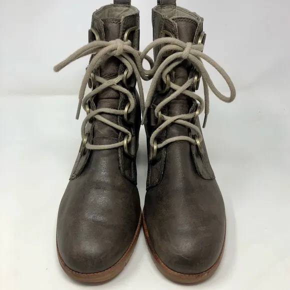 Sorel Cate Lace Up Boots Block Heel Dark Brown Full Grain Leather Waterproof