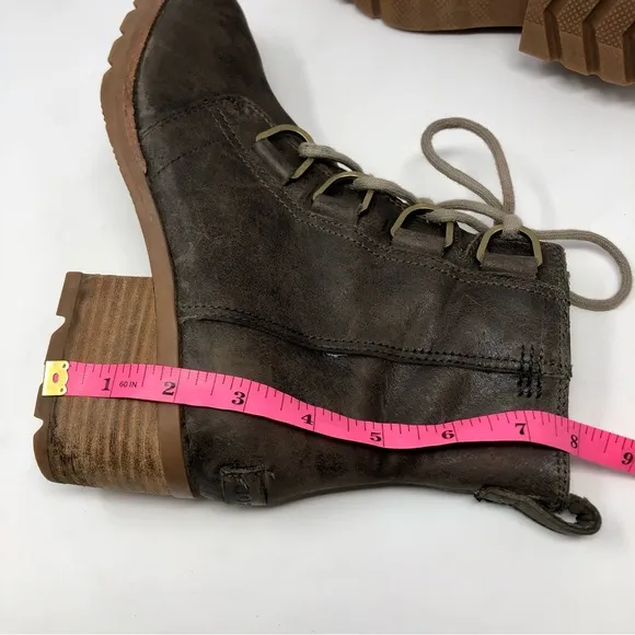 Sorel Cate Lace Up Boots Block Heel Dark Brown Full Grain Leather Waterproof