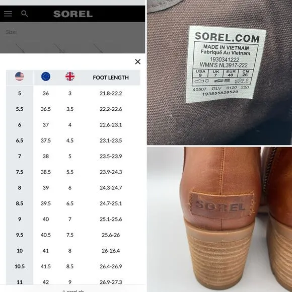 Sorel Cate Leather Ankle Bootie Iced Tea Tan Block Heel Brown Camel 9