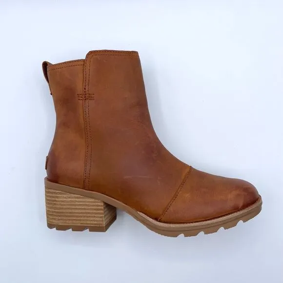 Sorel Cate Leather Ankle Bootie Iced Tea Tan Block Heel Brown Camel 9