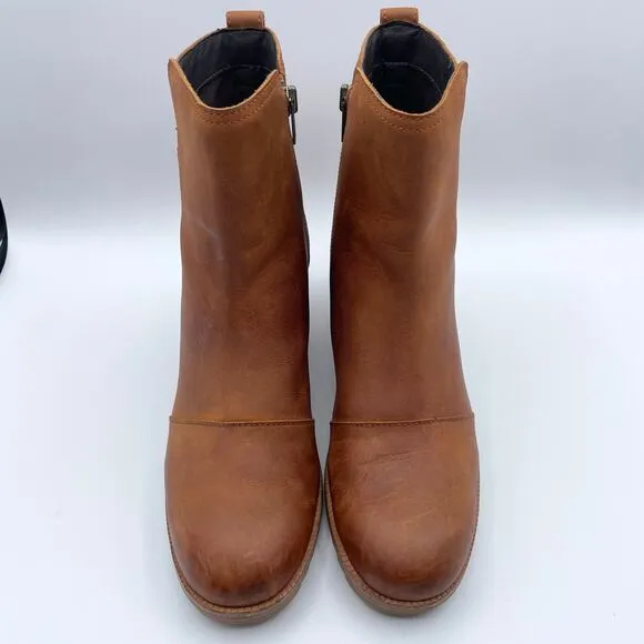 Sorel Cate Leather Ankle Bootie Iced Tea Tan Block Heel Brown Camel 9