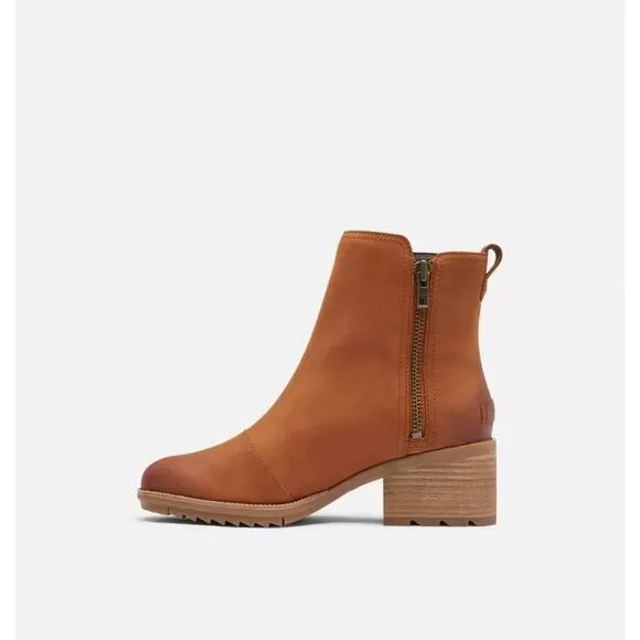 Sorel Cate Leather Ankle Bootie Iced Tea Tan Block Heel Brown Camel 9