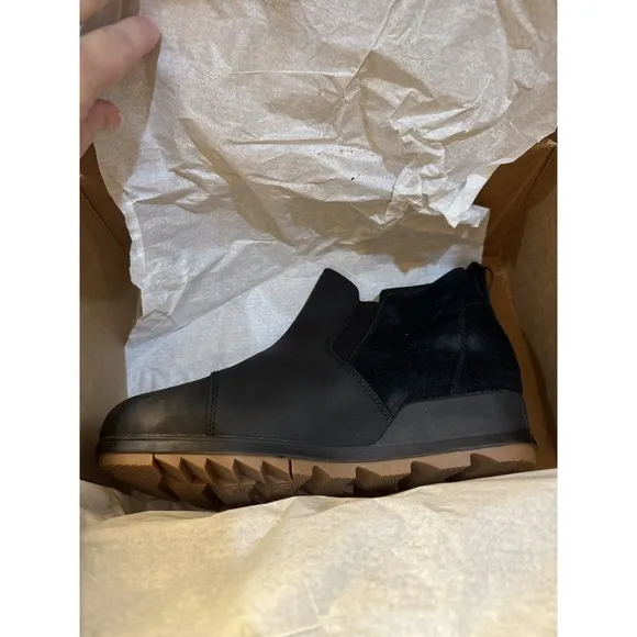 Sorel Evie Boots Shoes Women's 11 Black Leather Pull On Waterproof Ankle Boots
