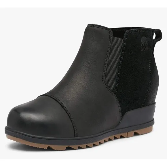 Sorel Evie Boots Shoes Women's 11 Black Leather Pull On Waterproof Ankle Boots