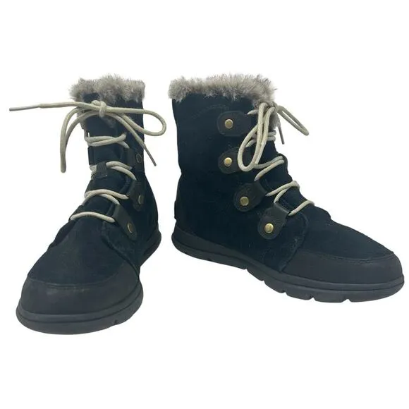 Sorel Explorer Joan Suede Boots Lace-Up Waterproof Weather Black Size US 9.5